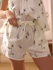 Cream Floral 100% Cotton Cami Vest Shorts Set - Image 4 of 10
