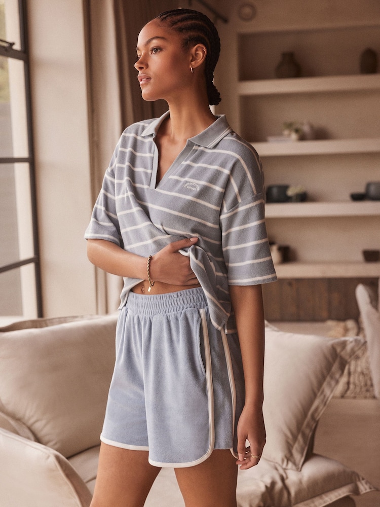 Blue Stripe Towelling Top - Image 2 of 5 Blue Stripe Towelling Top - Image 2 of 5