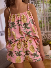 Pink Pineapple Linen Blend Vest Short Set - Image 4 of 9