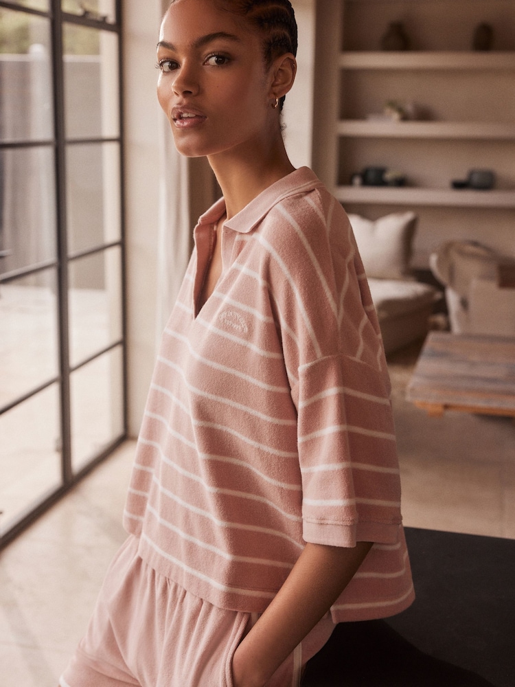 Pink Stripe Towelling Top - Image 2 of 6 Pink Stripe Towelling Top - Image 2 of 6