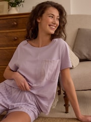 بنفسجي فاتح خطوط - بيجامات قطن بنسبة 100% - صورة 1 من 10