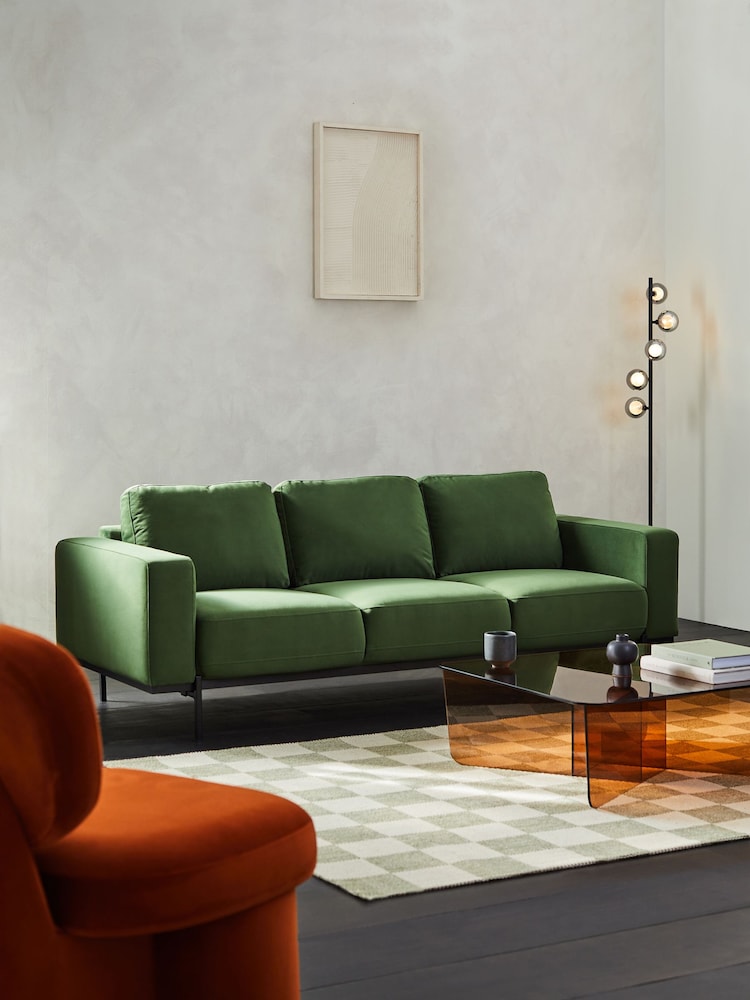 MADE.COM Matt Velvet Grass Green Jarrod 3 Seater Sofa - Image 1 of 5