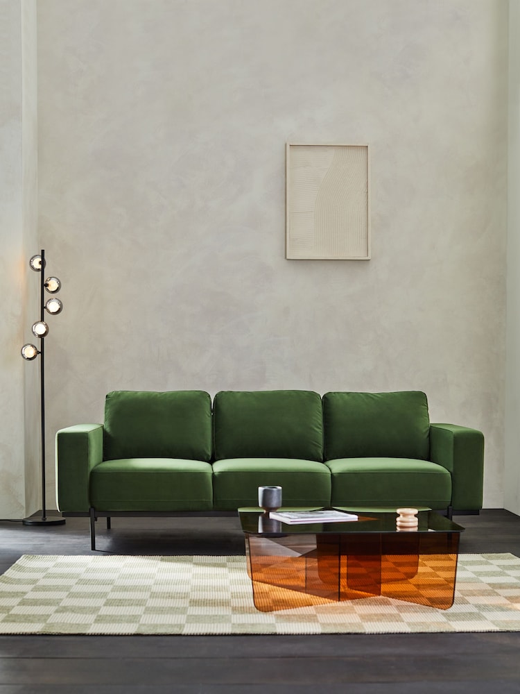 MADE.COM Matt Velvet Grass Green Jarrod 3 Seater Sofa - Image 2 of 5