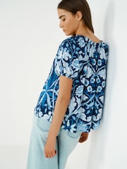 Morris & Co. Hyacinth Navy Floral - Kurzärmelige Carmen-Bluse mit Bindeband - Bild 3 von 6