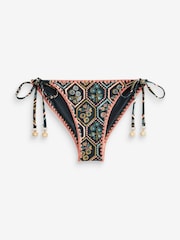 Teal Blue/Coral Floral Tie Side Bikini Bottoms - Image 6 of 6
