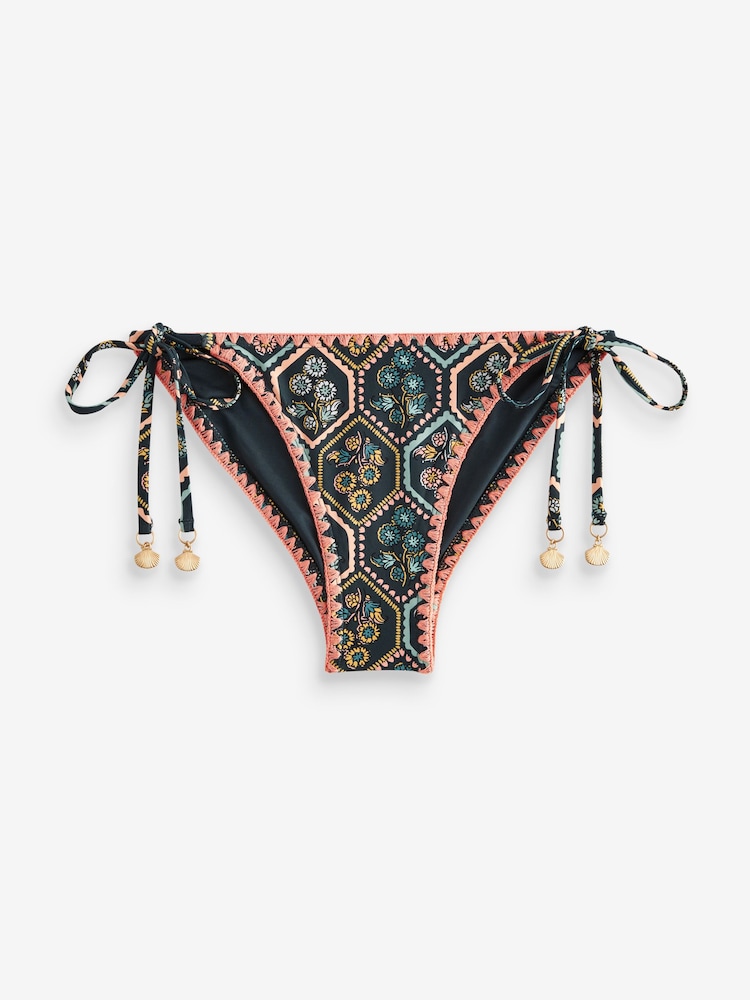 Teal Blue/Coral Floral Tie Side Bikini Bottoms - Image 6 of 6