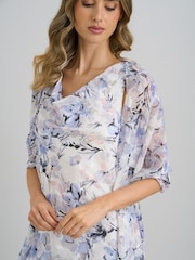 Gina Bacconi White Yana Floral Printed Cowl Midi Dress & Scarf - Image 4 of 8