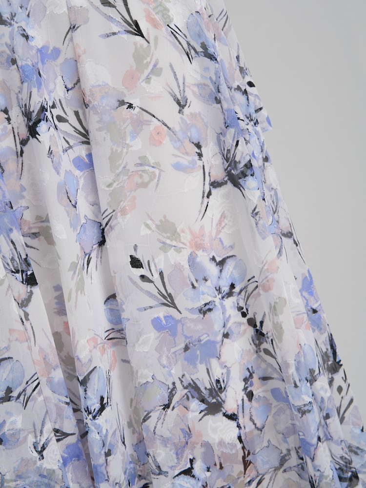 Gina Bacconi White Yana Floral Printed Cowl Midi Dress & Scarf - Image 8 of 8