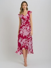 Gina Bacconi Red Marilyn Floral Print  Yoryu Dress - Image 1 of 7