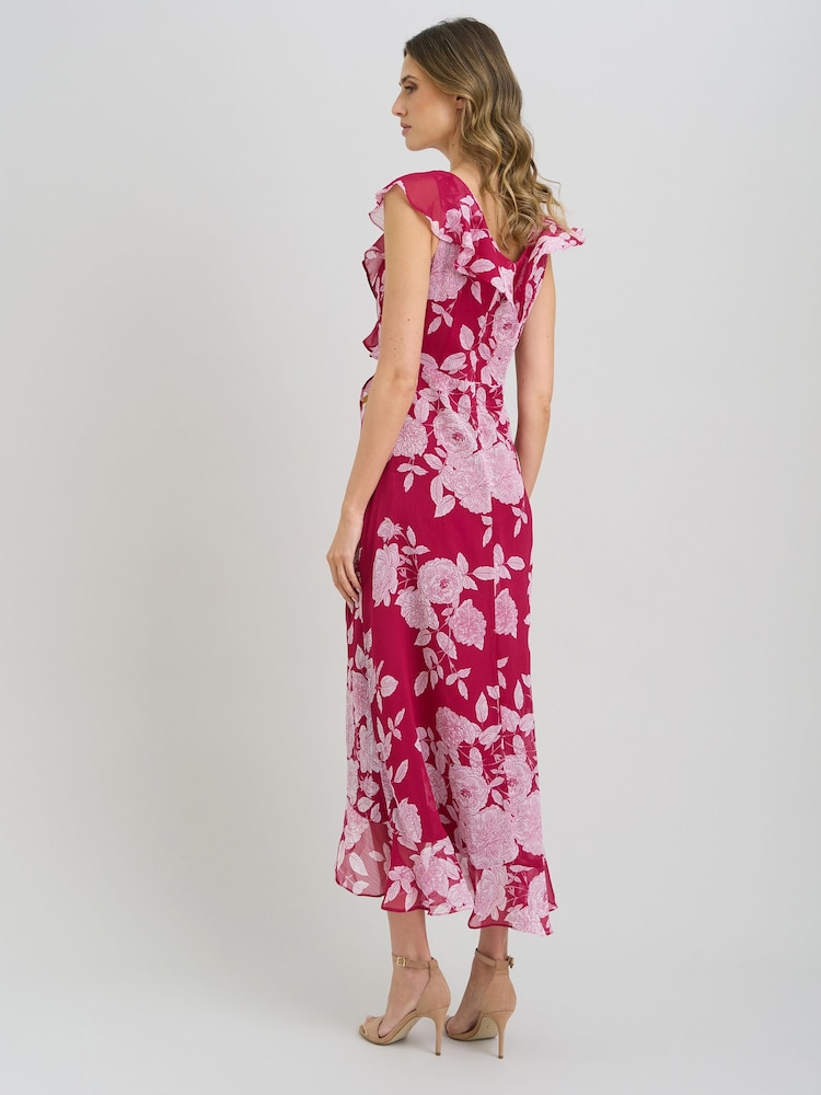 Gina Bacconi Red Marilyn Floral Print  Yoryu Dress - Image 2 of 7