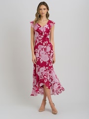 Gina Bacconi Red Marilyn Floral Print  Yoryu Dress - Image 3 of 7