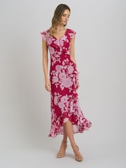 Gina Bacconi Red Marilyn Floral Print  Yoryu Dress - Image 5 of 7