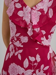 Gina Bacconi Red Marilyn Floral Print  Yoryu Dress - Image 6 of 7