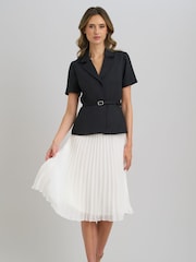 Gina Bacconi Black Shelley Belted Pleated Midi Dress - Image 1 of 7