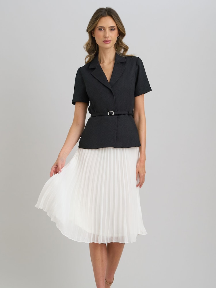 Gina Bacconi Black Shelley Belted Pleated Midi Dress - Image 1 of 7