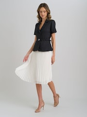Gina Bacconi Black Shelley Belted Pleated Midi Dress - Image 5 of 7
