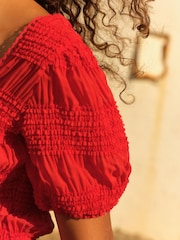 Red Short Sleeve Smock Tie Back Top - Image 3 of 6