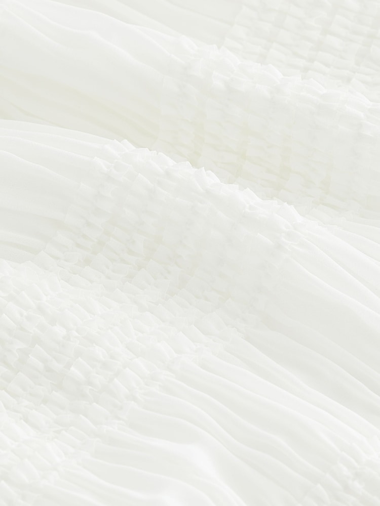 White Short Sleeve Smock Tie Back Top - Image 6 of 6