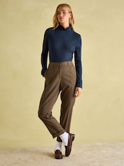 Joules Amy Navy Blue Ribbed Long Sleeve High Neck Jersey Top - Image 3 of 6