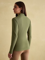 Joules Amy Green Ribbed Long Sleeve High Neck Jersey Top - Image 2 of 7