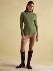 Joules Amy Green Ribbed Long Sleeve High Neck Jersey Top - Image 3 of 7