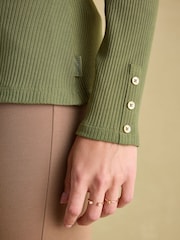 Joules Amy Green Ribbed Long Sleeve High Neck Jersey Top - Image 4 of 7