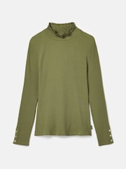 Joules Amy Green Ribbed Long Sleeve High Neck Jersey Top - Image 7 of 7