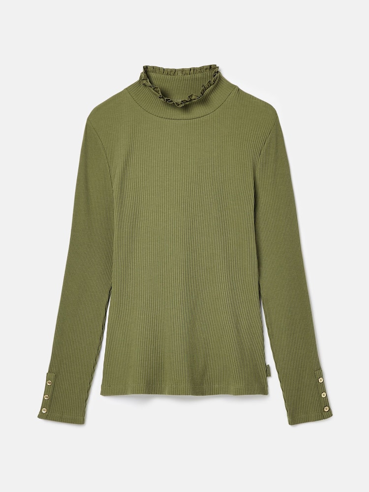 Joules Amy Green Ribbed Long Sleeve High Neck Jersey Top - Image 7 of 7