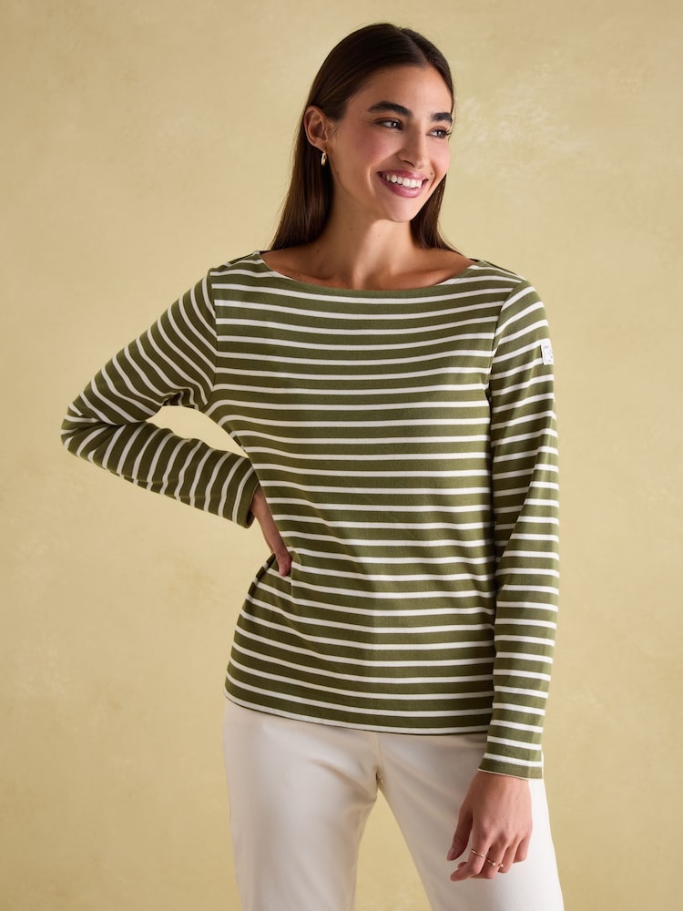Joules Harbour Green stripe Boat Neck Breton Top - Image 1 of 6