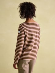 Joules New Harbour Chocolate Brown pink Boat Neck Breton Top - Image 2 of 8