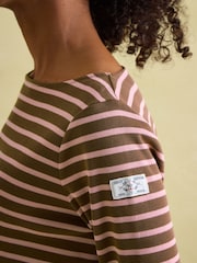 Joules New Harbour Chocolate Brown pink Boat Neck Breton Top - Image 6 of 8