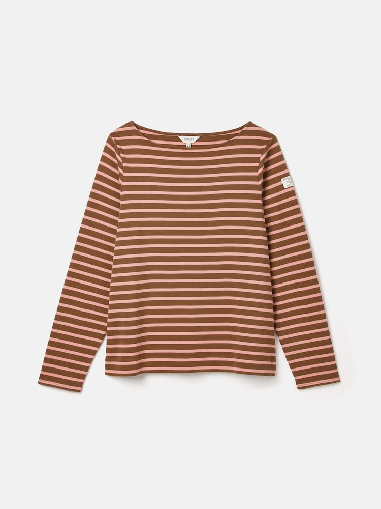 Joules New Harbour Chocolate Brown pink Boat Neck Breton Top - Image 8 of 8