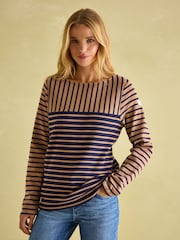 Joules New Harbour Tan/Navy Boat Neck Breton Top - Image 1 of 1