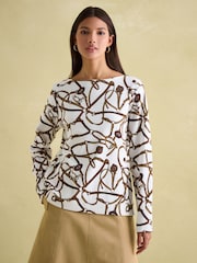 Joules Harbour Cream Bridle Boat Neck Printed Top - Image 1 of 6