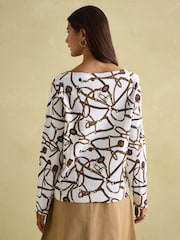 Joules Harbour Cream Bridle Boat Neck Printed Top - Image 2 of 6
