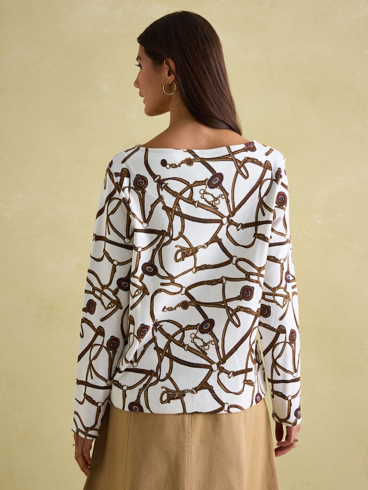 Joules Harbour Cream Bridle Boat Neck Printed Top - Image 2 of 6