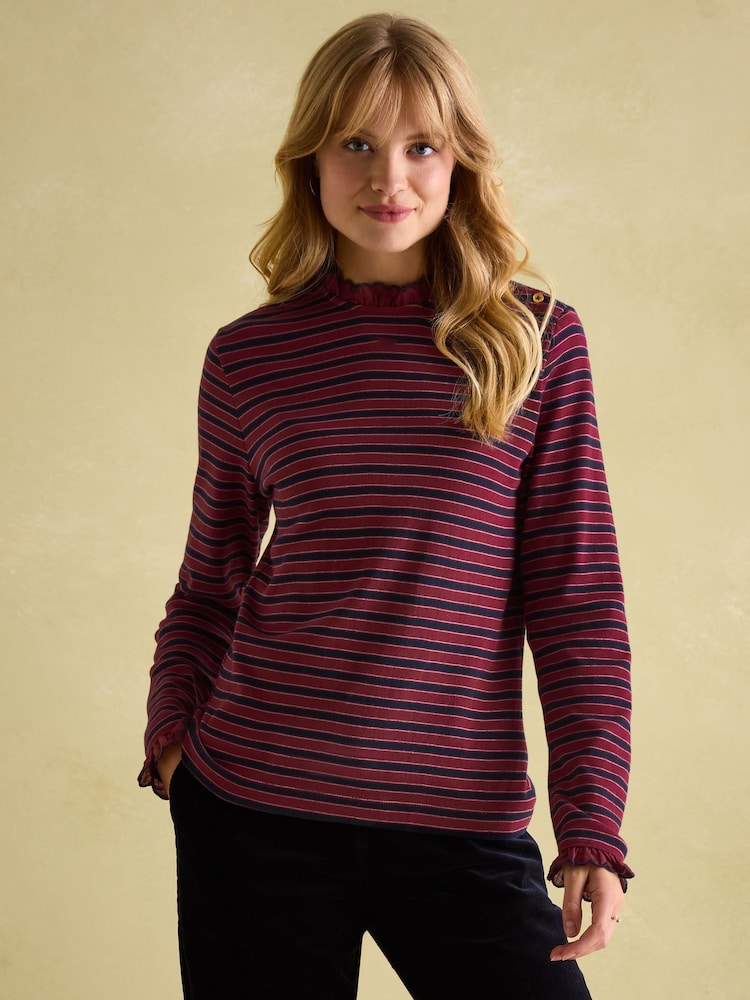Joules Grace Burgundy Long Sleeve Jersey Top - Image 1 of 5