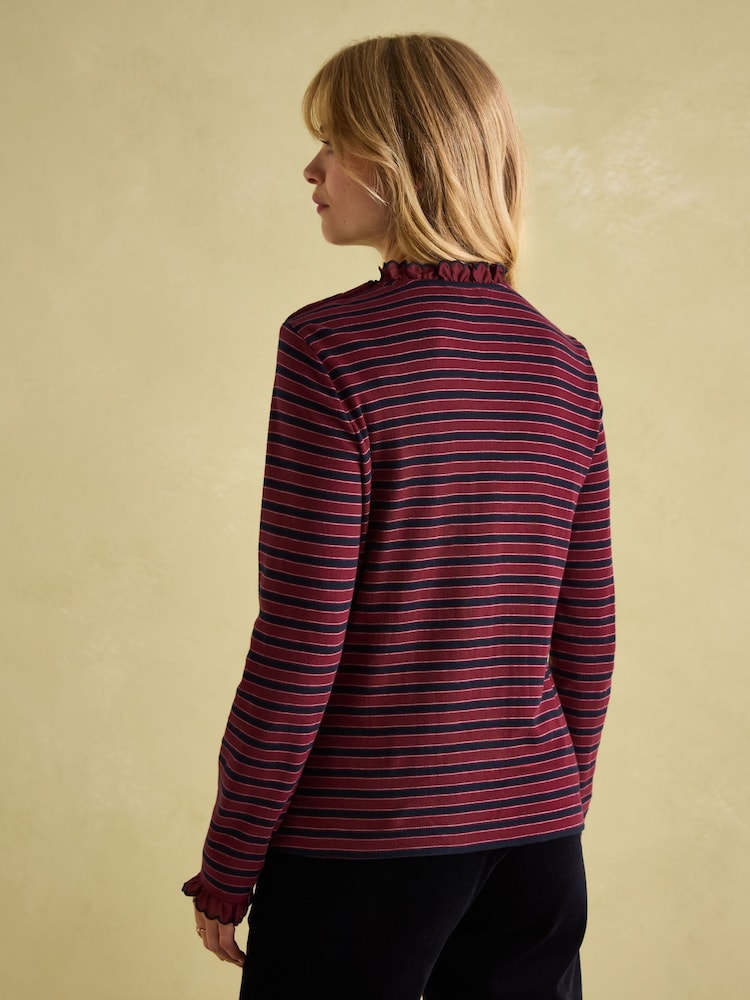 Joules Grace Burgundy Long Sleeve Jersey Top - Image 2 of 5
