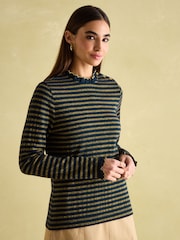 Joules Grace Navy sparkle Long Sleeve Jersey Top - Image 1 of 8