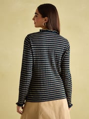 Joules Grace Navy sparkle Long Sleeve Jersey Top - Image 2 of 8
