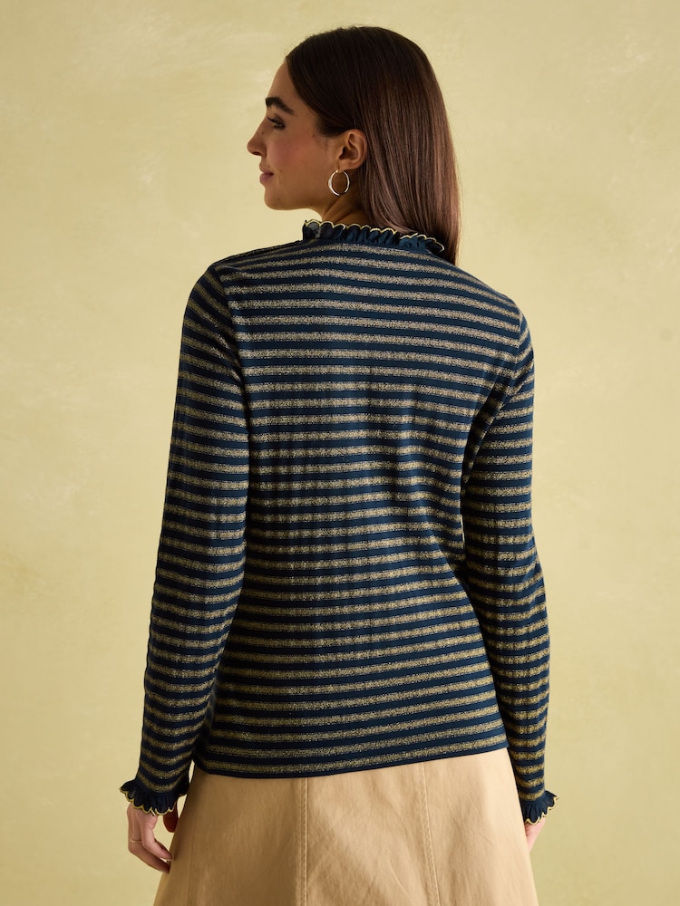 Joules Grace Navy sparkle Long Sleeve Jersey Top - Image 2 of 8