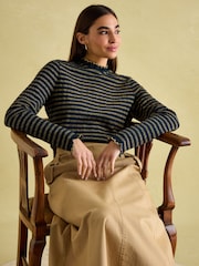 Joules Grace Navy sparkle Long Sleeve Jersey Top - Image 3 of 8