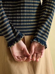 Joules Grace Navy sparkle Long Sleeve Jersey Top - Image 6 of 8
