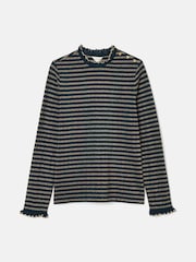 Joules Grace Navy sparkle Long Sleeve Jersey Top - Image 8 of 8