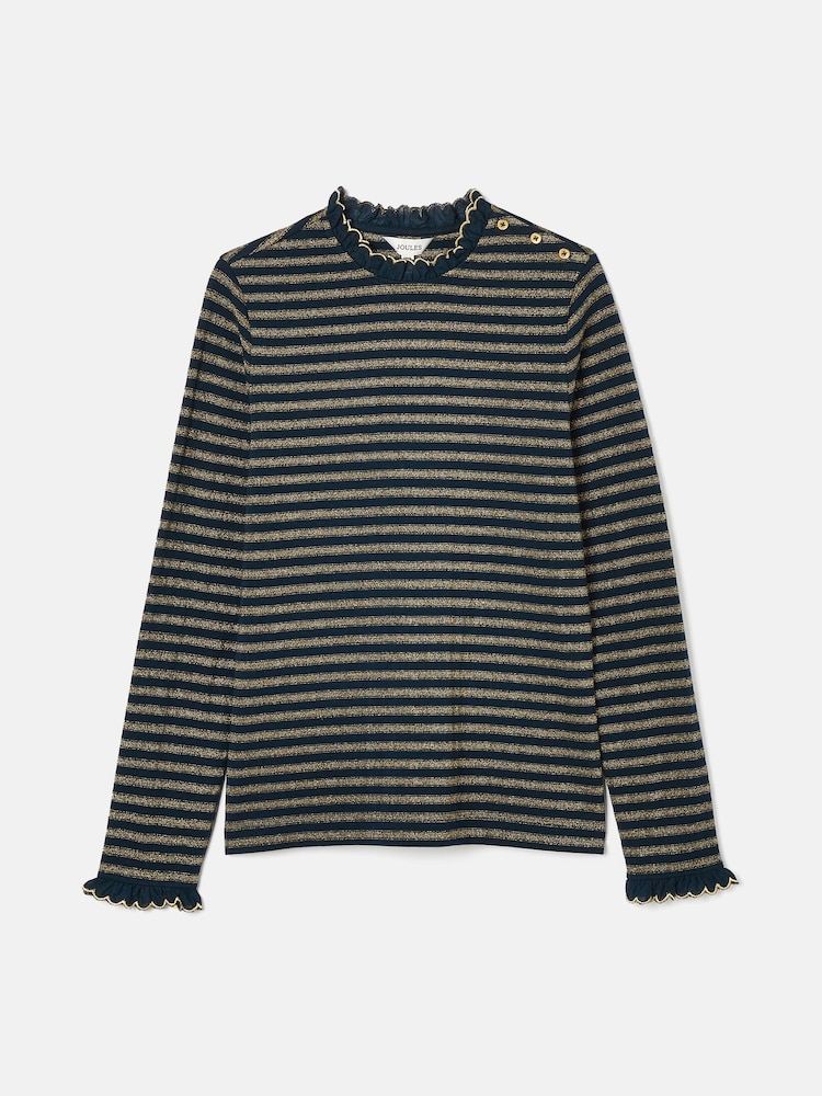 Joules Grace Navy sparkle Long Sleeve Jersey Top - Image 8 of 8