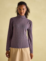 Joules Elizabeth Blue Floral High Neck Jersey Top - Image 1 of 5