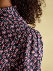 Joules Elizabeth Blue Floral High Neck Jersey Top - Image 2 of 5