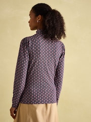 Joules Elizabeth Blue Floral High Neck Jersey Top - Image 3 of 5