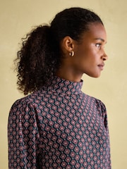 Joules Elizabeth Blue Floral High Neck Jersey Top - Image 4 of 5