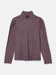 Joules Elizabeth Blue Floral High Neck Jersey Top - Image 5 of 5